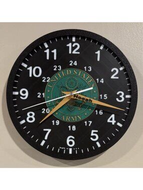 United States Army Corp 10" Round 3D Printed Retro 12/24 Time Wall Clock